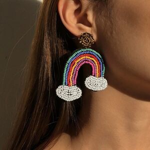 Beaded Rainbow Earrings Statement | NWOT